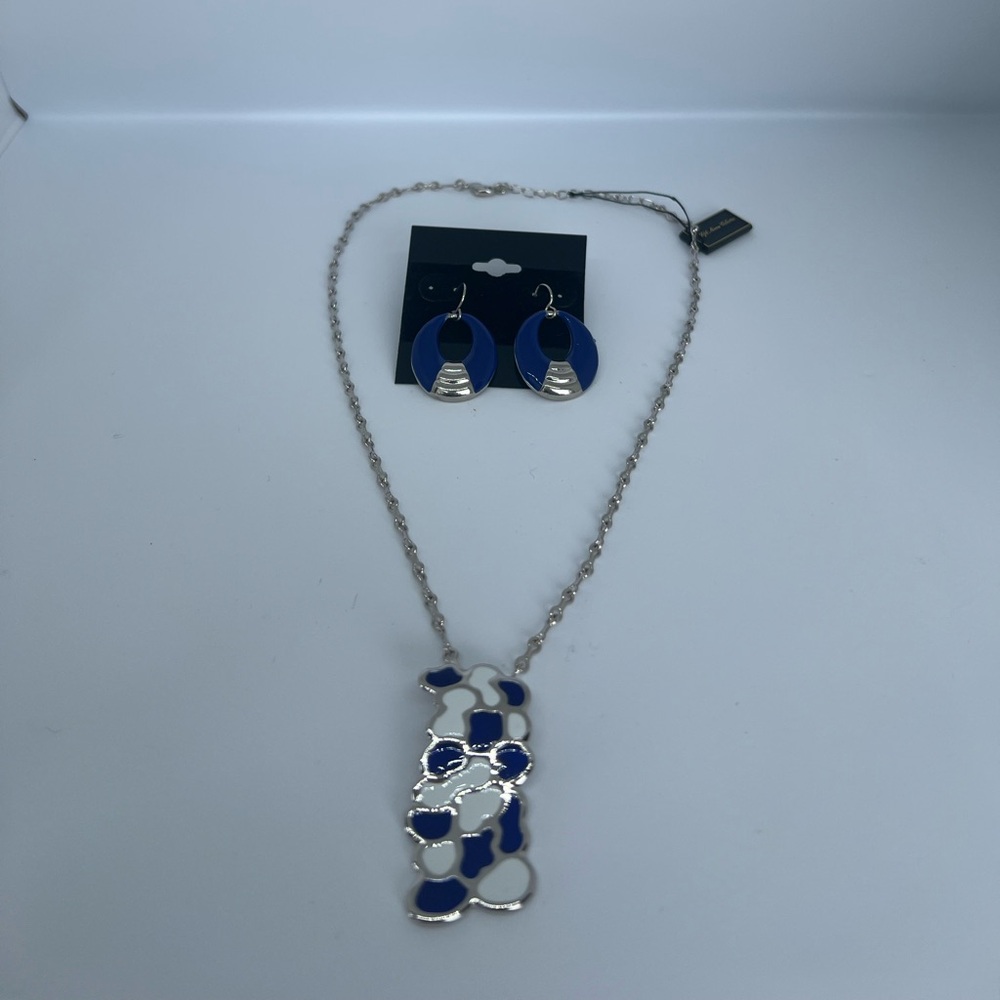 Fifth Avenue Collection Silver Necklace & Earring Set Rhodium & Enamel NWT